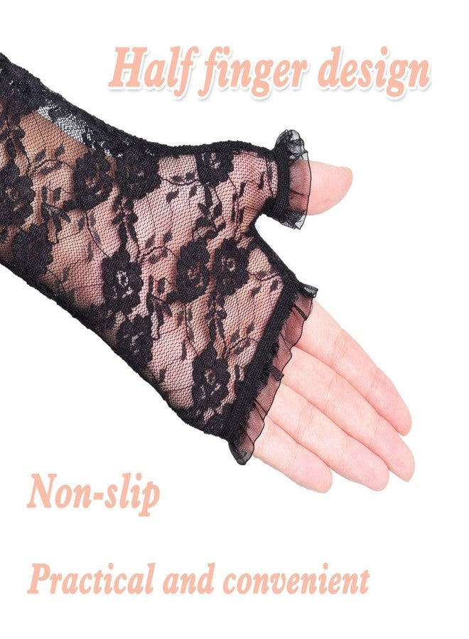 Tarini Black Lace Gloves, Long Black Gloves, Long Gloves for Women, Half Fingerless Lace Gloves for Women, Elbow Length Opera Gloves, Elegant Bridal Gloves for Wedding Evening Prom - Image 5