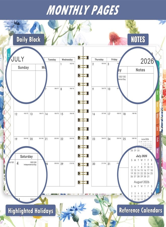 Planrage Planner 2026-2027 - Jul. 2026 - Jun. 2027, Academic Planner 2026-2027, 26-27 Planners Weekly and Monthly with Colorful Tabs, 6.3" x 8.4", Hardcover with Back Pocket + Thick Paper + Twin-Wire Binding - Flowers - Image 4