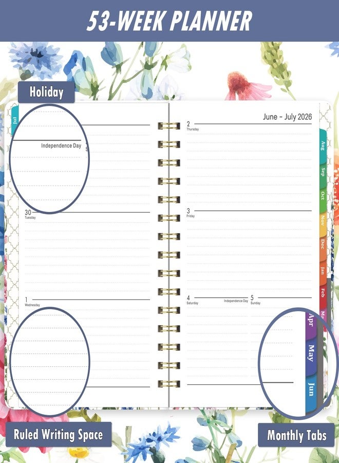 Planrage Planner 2026-2027 - Jul. 2026 - Jun. 2027, Academic Planner 2026-2027, 26-27 Planners Weekly and Monthly with Colorful Tabs, 6.3" x 8.4", Hardcover with Back Pocket + Thick Paper + Twin-Wire Binding - Flowers - Image 3