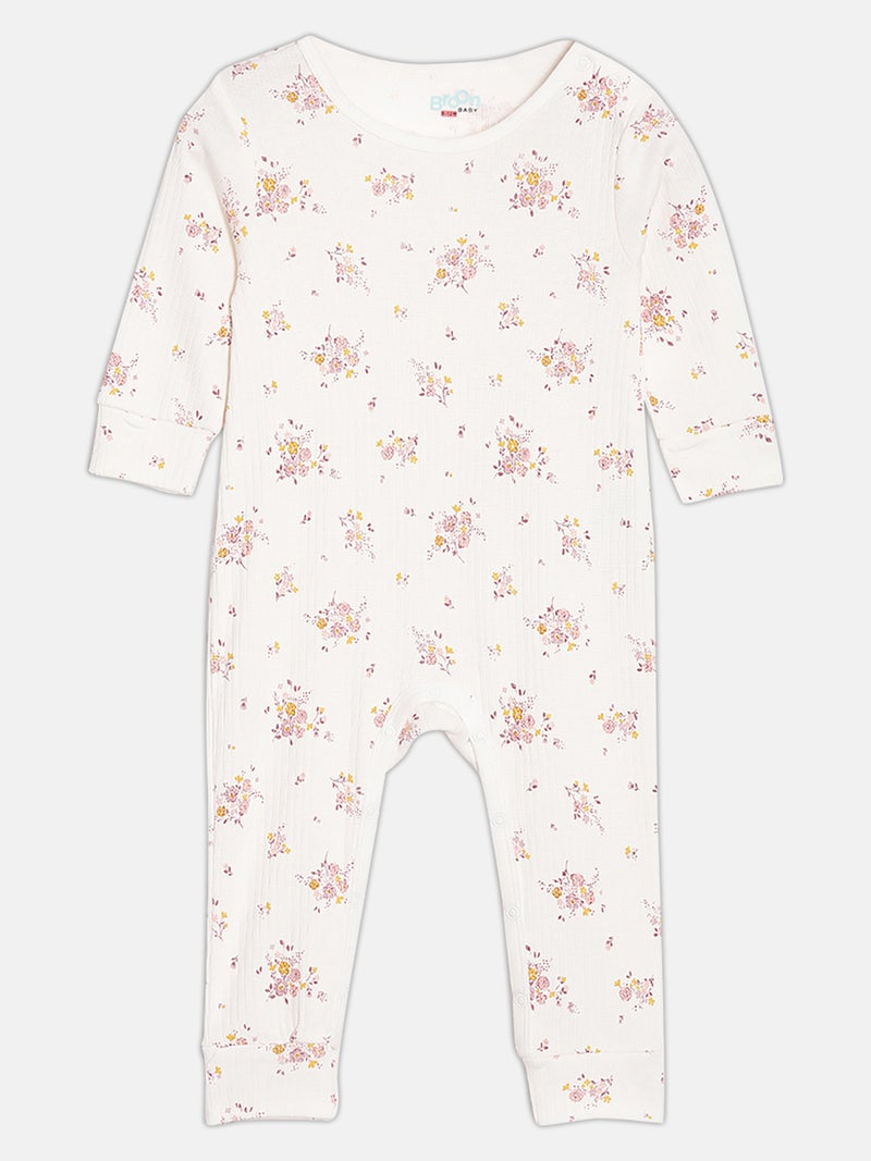 Broon Infant Girls Dusty Pink and Off White Printed Organic Cotton Sleepsuit Pack of 2 - Image 3