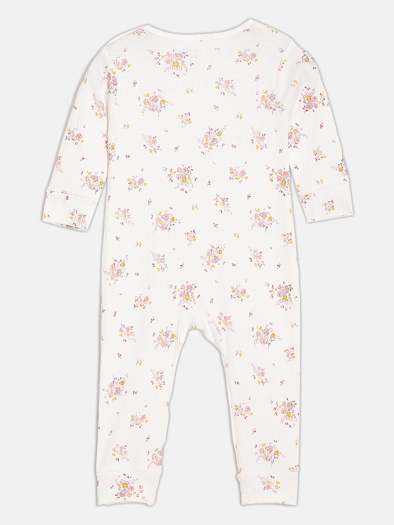 Broon Infant Girls Dusty Pink and Off White Printed Organic Cotton Sleepsuit Pack of 2 - Image 4