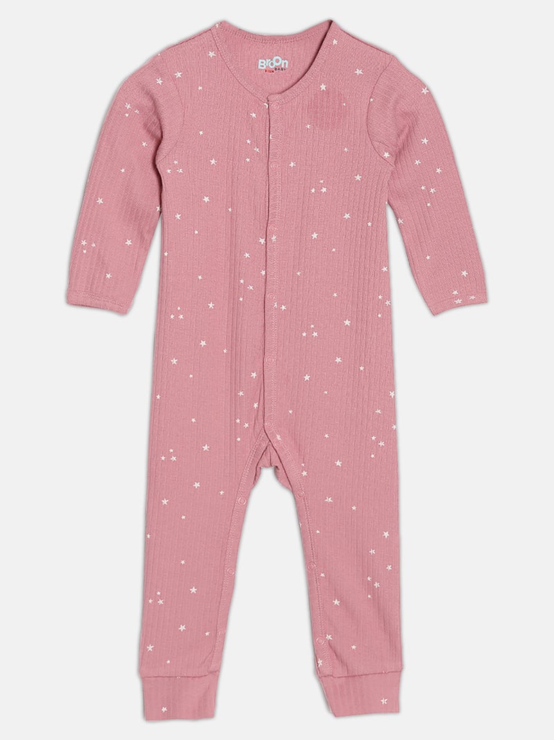 Broon Infant Girls Dusty Pink and Off White Printed Organic Cotton Sleepsuit Pack of 2 - Image 2