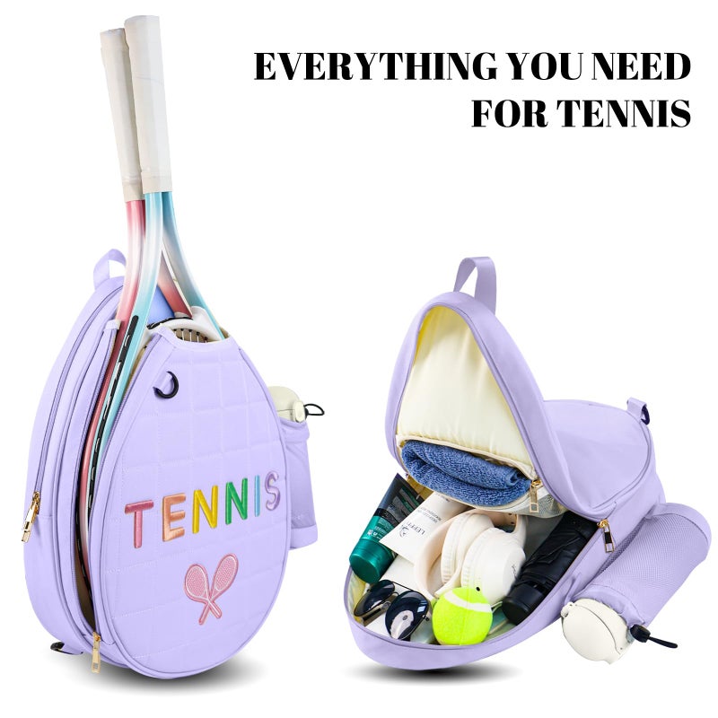 NZNDB Tennis Bags for Women Girl, Tennis Sling Crossbody Backpack, Water Resistant Tennis Bag for Pickleball, Tennis, Racketball(Purple) - Image 3