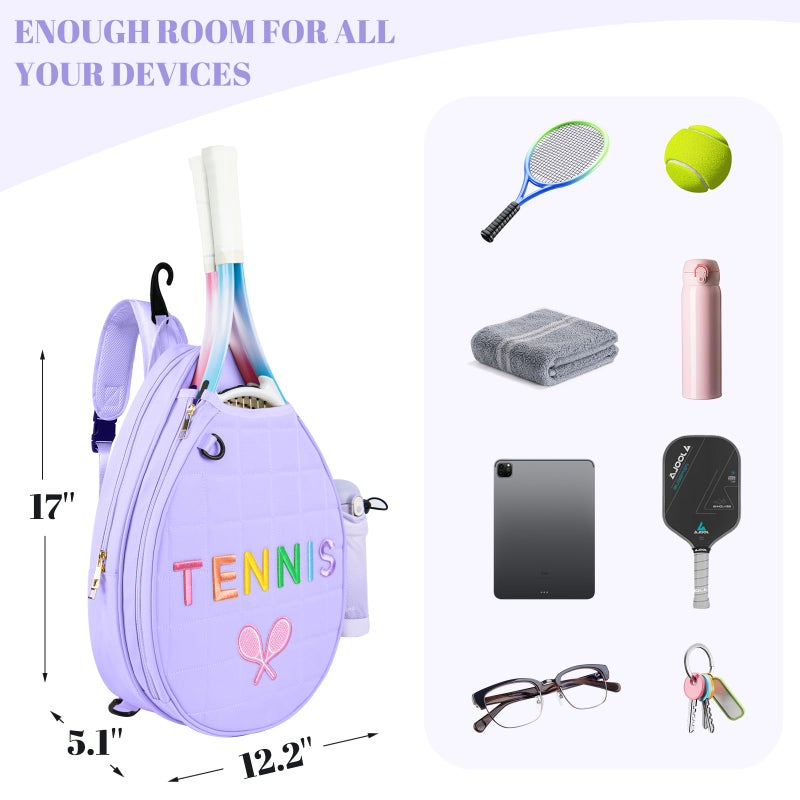 NZNDB Tennis Bags for Women Girl, Tennis Sling Crossbody Backpack, Water Resistant Tennis Bag for Pickleball, Tennis, Racketball(Purple) - Image 4