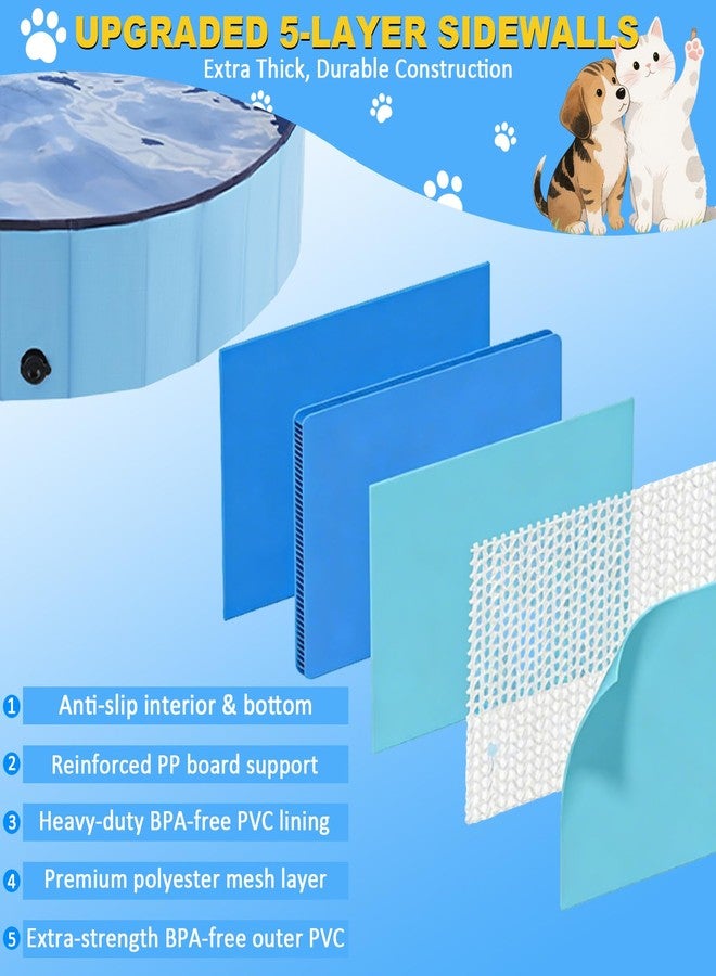 Eooqi Foldable Plastic Dog Pool, Collapsible Pet Bath Tub & Wading Pool, Portable Hard-Side Dog Swimming Pool for Outdoor & Backyard Use, Puppies, Small & Medium Dogs, Cats and Kids (Blus, 32"-S) - Image 3