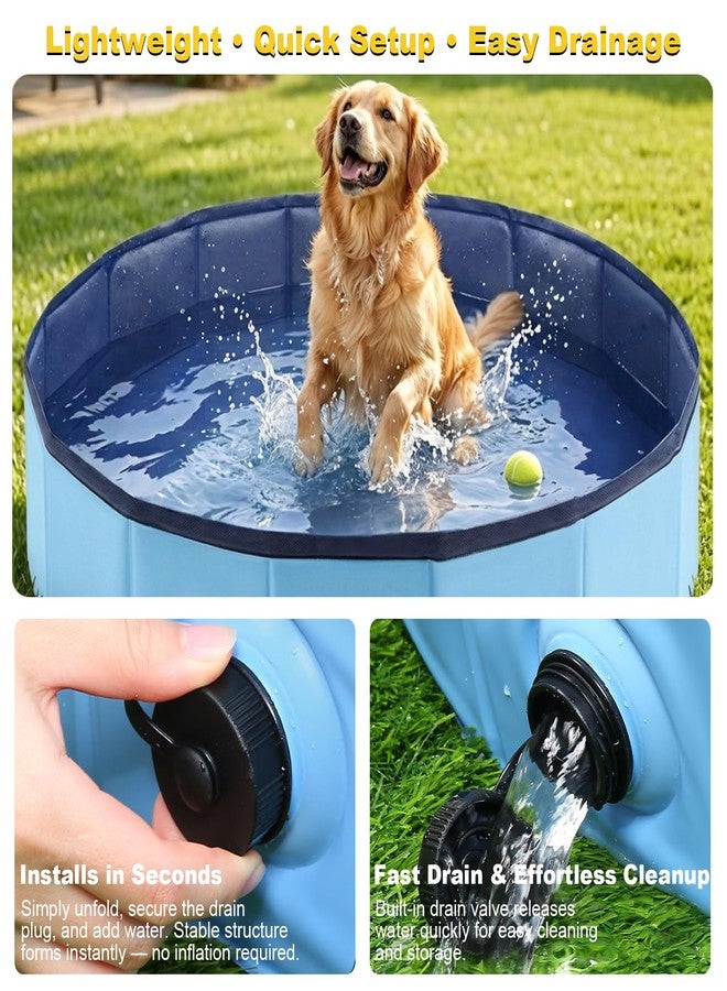 Eooqi Foldable Plastic Dog Pool, Collapsible Pet Bath Tub & Wading Pool, Portable Hard-Side Dog Swimming Pool for Outdoor & Backyard Use, Puppies, Small & Medium Dogs, Cats and Kids (Blus, 32"-S) - Image 2