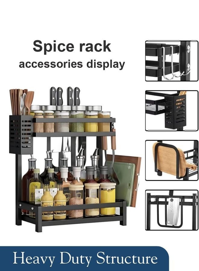RACK STORE 2 LAYER SPICE RACK STAINLESS STEEL COUNTERTOP SPICE RACK KNIFE & SPOON & CUTTING BOARD HOLDER - Image 2