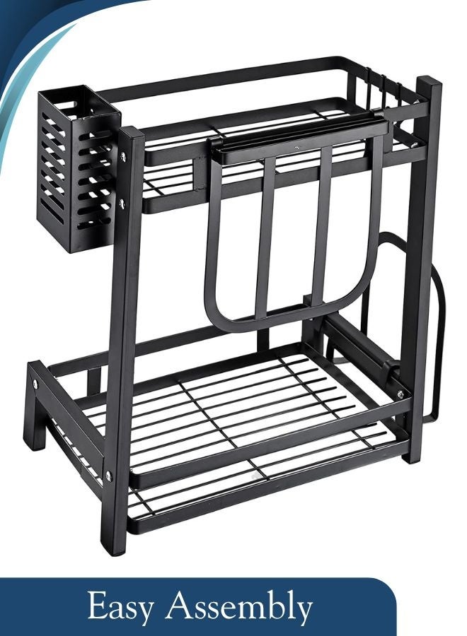 RACK STORE 2 LAYER SPICE RACK STAINLESS STEEL COUNTERTOP SPICE RACK KNIFE & SPOON & CUTTING BOARD HOLDER - Image 5
