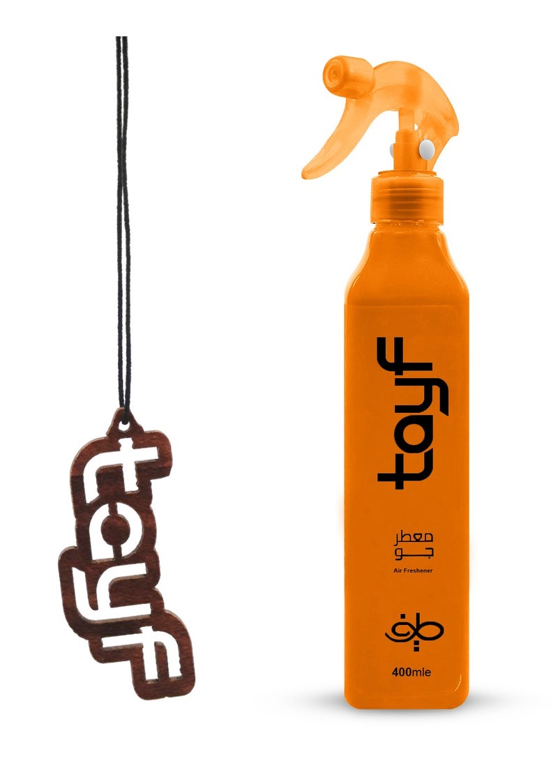 طيف معطر جو عالي الجودة برائحة البرتقال للمنزل والسيارة 400 مل، غير رذاذ، آمن على الحيوانات الأليفة والأطفال، عطر نباتي قائم على الزيوت العطرية، يزيل الروائح العفنة، يتضمن قلادة معلقة - Image 1