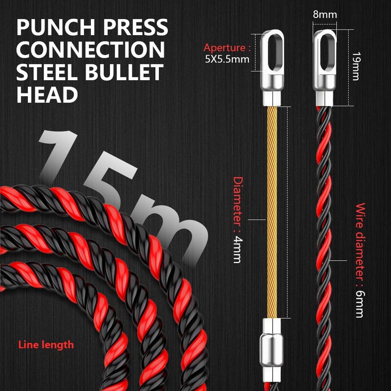 Serplex ® 50 قدم سلك سحب الأسماك أداة سحب الأسلاك من خلال القنوات أداة سحب الأسلاك سهلة مع نهايات مزدوجة حلزونية أداة سحب سلك مرنة للجدران والأرضيات والقنوات الكهربائية والشبكات - Image 2