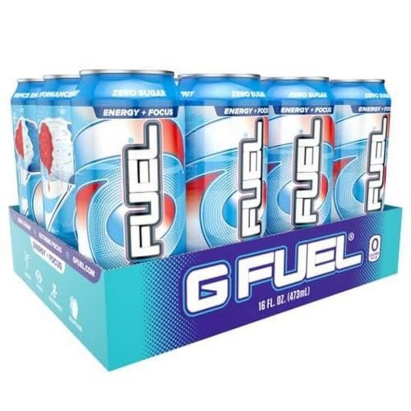 G Fuel مشروب الطاقة جي فويل بنكهة الثلج الخالي من السكر مع 300 ملغ كافيين تعزيز الطاقة اليومية مع الأحماض الأمينية والفيتامينات ومضادات الأكسدة 16 أونصة علب 12 حزمة