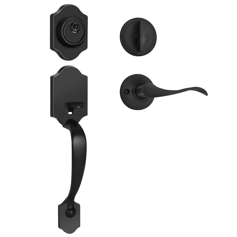 Haidms Matte Black Front Door Handle and Deadbolt Set, Front Door Lock Set, Weather Resistant Entry Door Locksets with Deadbolt Single Cylinder, Exterior Door Handle with Reversible Handle Lever - Image 1