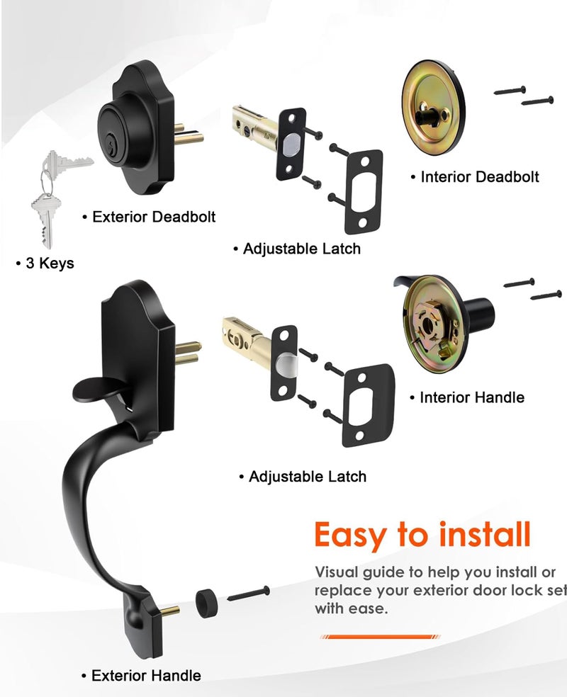 Haidms Matte Black Front Door Handle and Deadbolt Set, Front Door Lock Set, Weather Resistant Entry Door Locksets with Deadbolt Single Cylinder, Exterior Door Handle with Reversible Handle Lever - Image 3