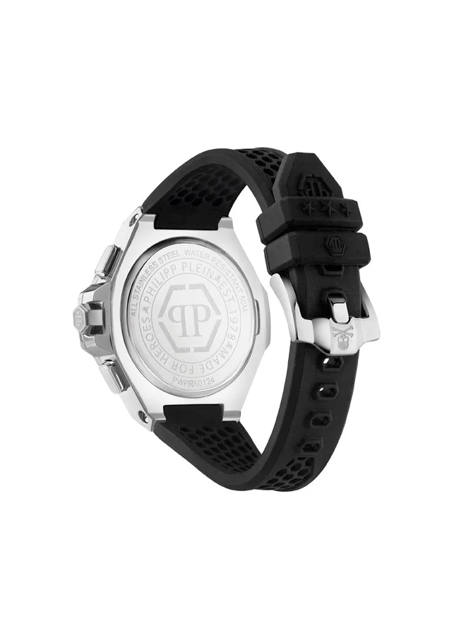 PHILIPP PLEIN Chrono Royal 46mm Chronograph Men's Watch with Stainless Steel Case, Black Dial, Silicone Strap