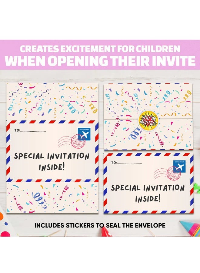 BestaFiesta 36 Kids Childrens Birthday Party Invitations with Folding Envelope Design and Holographic Stickers (Pink)  - Image 4