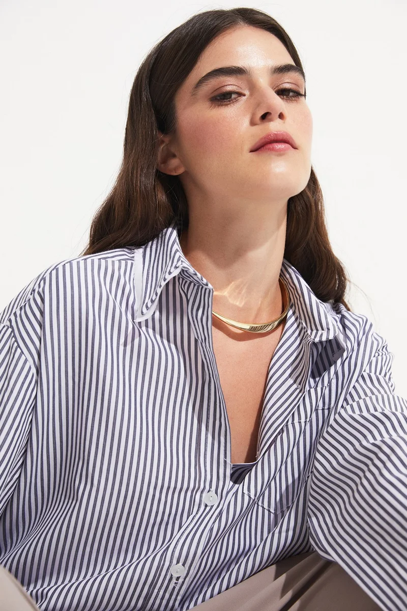 جون Women's Cotton Blend Striped Cotton Blend Shirt