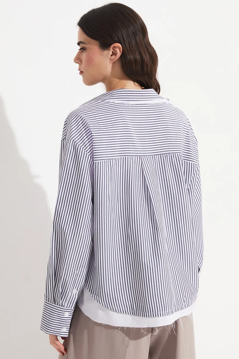 جون Women's Cotton Blend Striped Cotton Blend Shirt