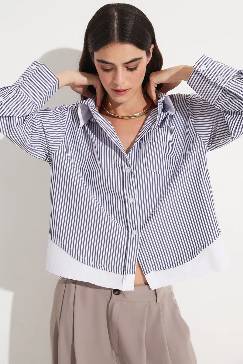 جون Women's Cotton Blend Striped Cotton Blend Shirt
