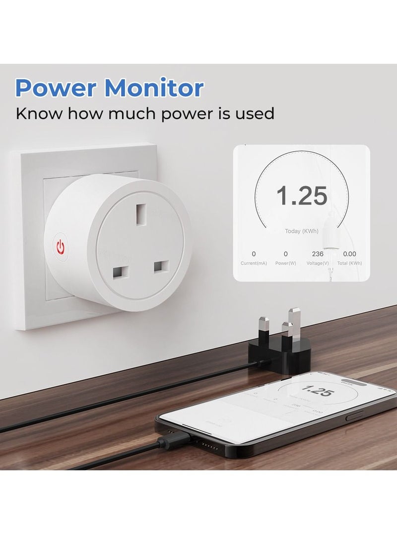 Smart Wifi Plug 4 Pack 16A Smart Outlet Plug Socket Compatible With Alexa And Google Home Mini Socket With Remote Control & Voice Control With Electricity Statistics Timer Function No Hub Required