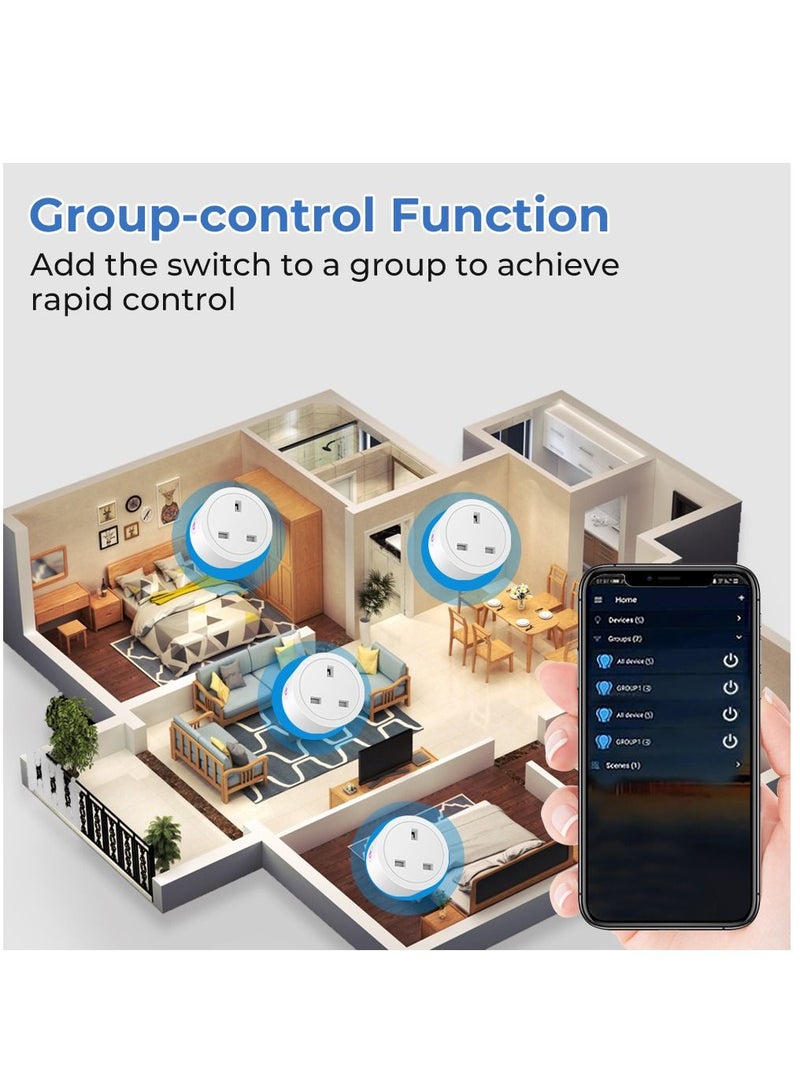 Smart Wifi Plug 4 Pack 16A Smart Outlet Plug Socket Compatible With Alexa And Google Home Mini Socket With Remote Control & Voice Control With Electricity Statistics Timer Function No Hub Required