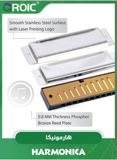GROIC Harmonica, C Key Blues Harmonica for Beginners and Adults, 10 Holes Mouth Organ Blues Harp Diatonic Harmonica,Children Musical Instrument(Silver)  - Image 3