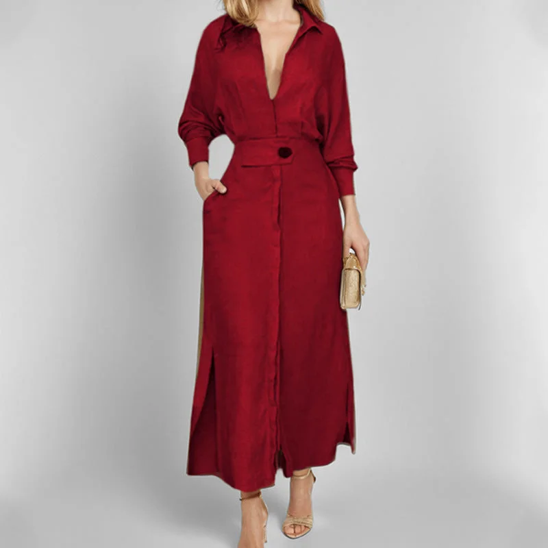 أوجيدر Red Shirt Dress With Side Slit