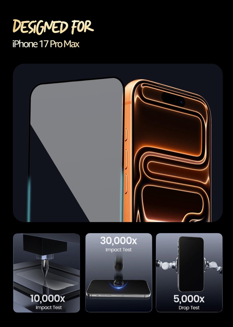 Lensarmor Military Grade 360 Degree Privacy Tempered Glass for iPhone 17 Pro Max (6.9") – Anti-Spy Screen Protector with Accessories Kit, 9H+ Shatterproof & Scratch Resistant Screen Guard - Image 5