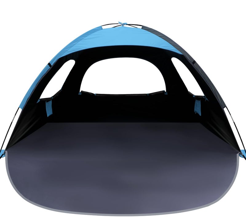WhiteFang Beach Tent Anti-UV Portable Sun Shade Shelter for 3 Person with Blackout Shelter, Extendable Floor with 3 Ventilating Mesh Windows Plus Carrying Bag, Stakes and Guy Lines (Blue) - Image 1