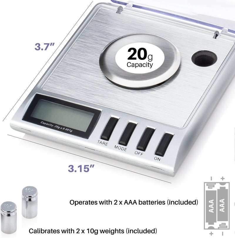 Smart Weigh GEM20-20 جرام × 0.001 جرام، ميزان مجوهرات رقمي عالي الدقة، إعادة تحميل، ميزان مجوهرات وأحجار كريمة، أوزان المعايرة والملاقط متضمنة - Image 2