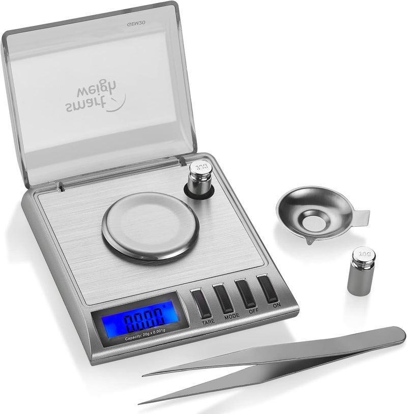 Smart Weigh GEM20-20 جرام × 0.001 جرام، ميزان مجوهرات رقمي عالي الدقة، إعادة تحميل، ميزان مجوهرات وأحجار كريمة، أوزان المعايرة والملاقط متضمنة - Image 1