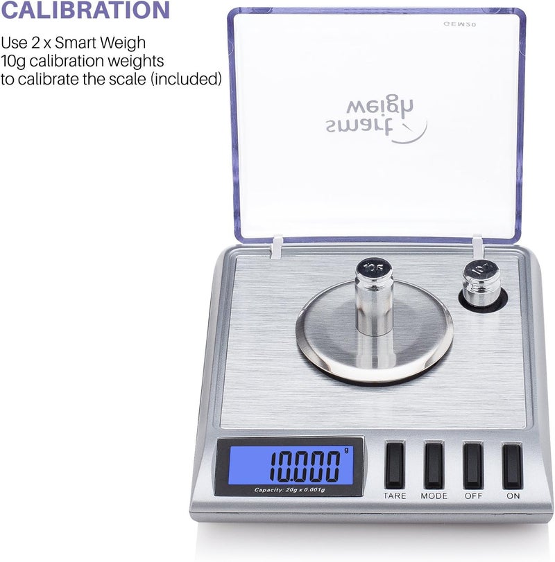 Smart Weigh GEM20-20 جرام × 0.001 جرام، ميزان مجوهرات رقمي عالي الدقة، إعادة تحميل، ميزان مجوهرات وأحجار كريمة، أوزان المعايرة والملاقط متضمنة - Image 4