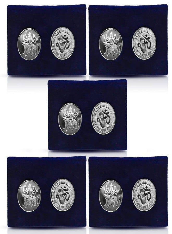 NINE10 German Silver Coins 10 Grams Silver Plated of Sherawali MATA for Diwali Gift Items for Men, Women, Staff, Customer, Clients, Corporate with Velvet Gift Box (Pack of 5 Sets) - Image 1