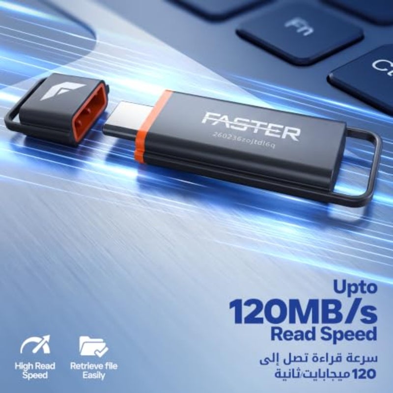 محرك أقراص فلاش USB من النوع C، شريحة ذاكرة USB 3.2 الجيل الأول، سرعة قراءة تصل إلى 120 ميجابايت/ثانية، محرك إبهام معدني من الألومنيوم مع غطاء، وحدة تخزين محمولة لأجهزة الكمبيوتر المحمولة والأجهزة اللوحية وأجهزة OTG - Image 4
