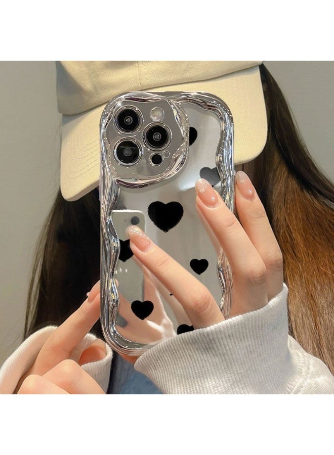 NIBEMINENT Black Heart Shape Protective TPU Case Cover For iPhone 16 Plus, Silver - Image 1