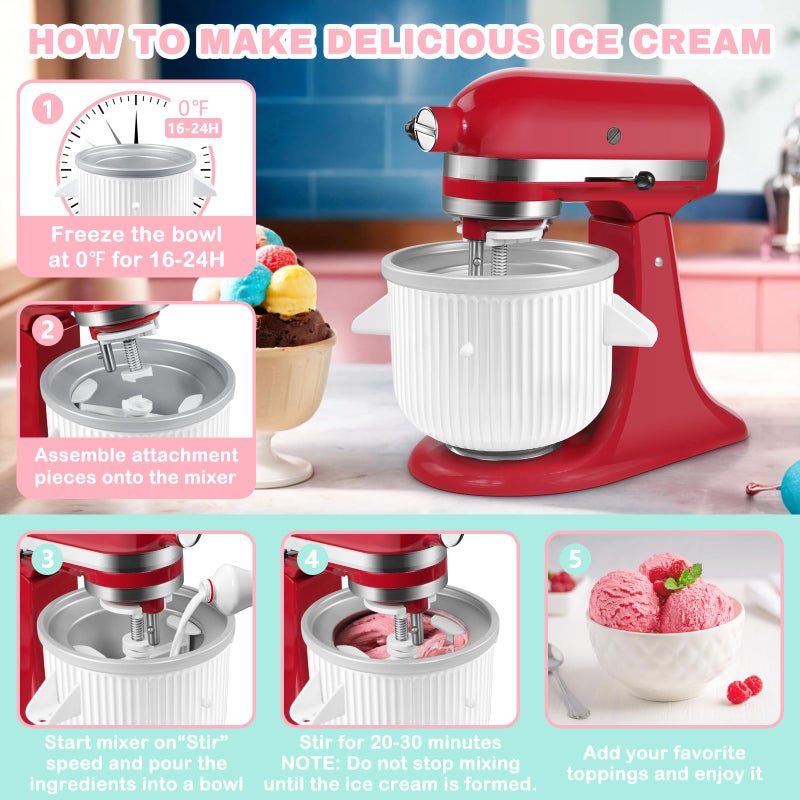 GLINK Ice Cream Maker Attachment for KitchenAid Stand Mixer, Compatible with Kitchenaid 4.5-5Qt Stand Mixer and 5-6Qt Bowl-Lif, 2-Quart Frozen Yogurt/Ice Cream/Sorbet Gelato Maker - Image 3