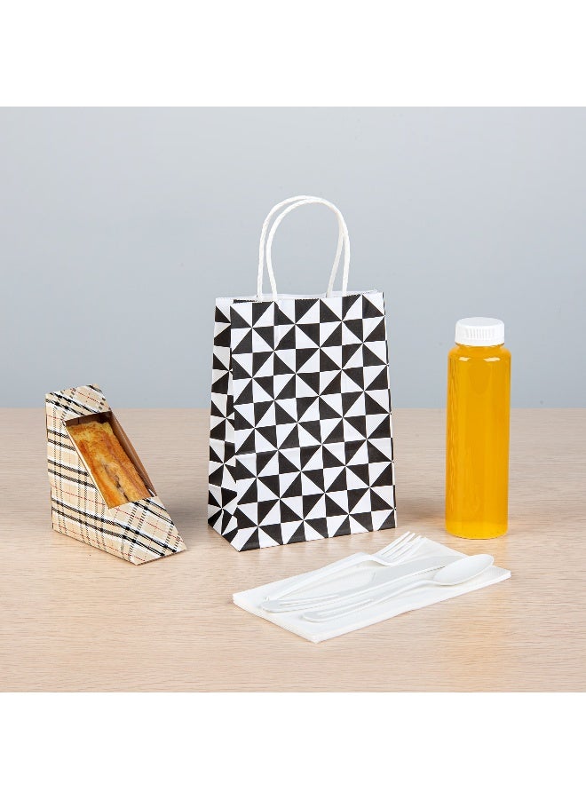 Restaurantware Vogue 5.9 x 3.2 x 8.3 Gift Bags, 100 Built-In Handle Party Bags - Tear-Resistant, Food Safe, White With Black Print Paper Retail Bags, Recyclable, For Merchandise And Retail - Image 3