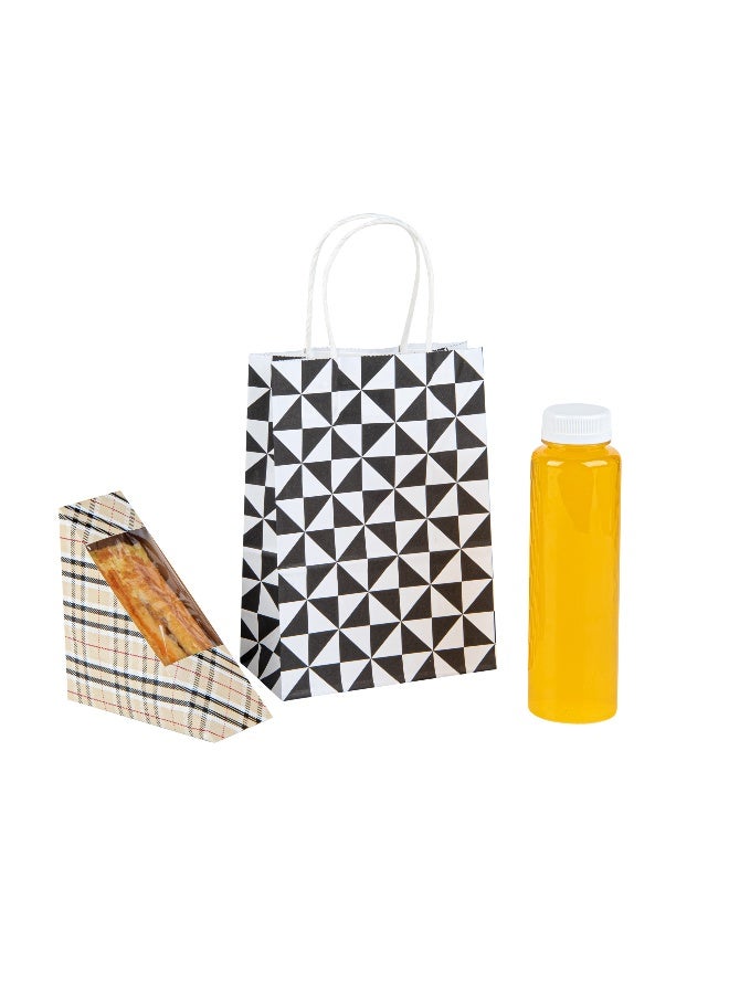 Restaurantware Vogue 5.9 x 3.2 x 8.3 Gift Bags, 100 Built-In Handle Party Bags - Tear-Resistant, Food Safe, White With Black Print Paper Retail Bags, Recyclable, For Merchandise And Retail - Image 2