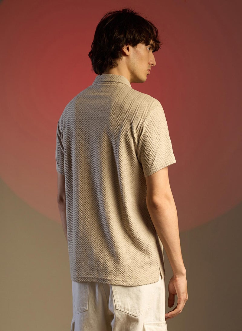 Campus Sutra Men's Saltbox Beige Chevron Polo T-Shirt - Image 5