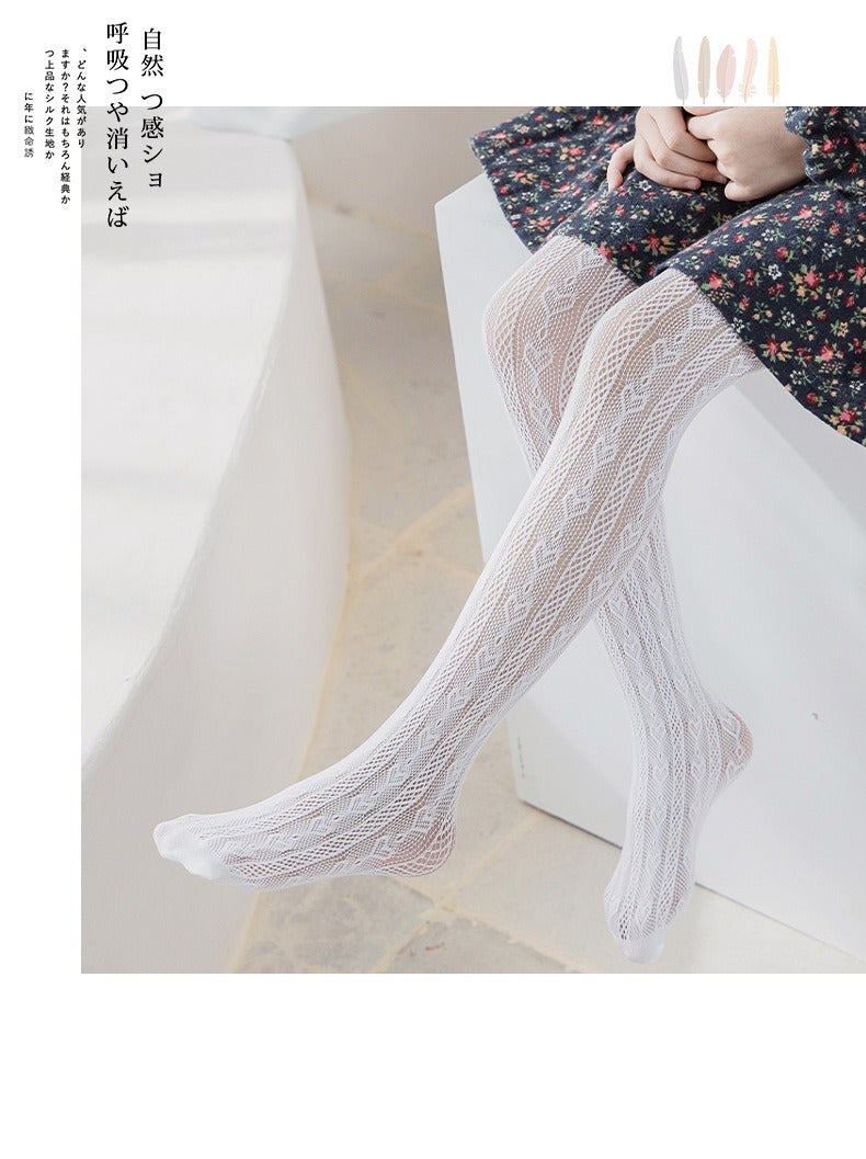 Summer Girls' Pantyhose Thin Cut Out Mesh Leggings White Lolita Style Baby Style Lace Pantyhose - Image 1