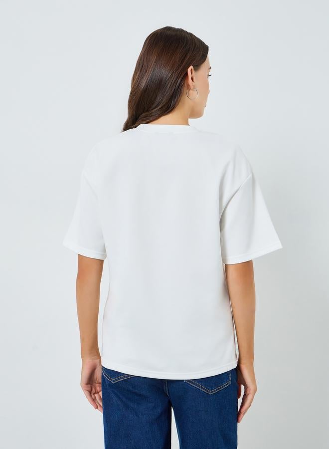 Styli Women White Oversized T-Shirt with Neck Scarf - Image 5