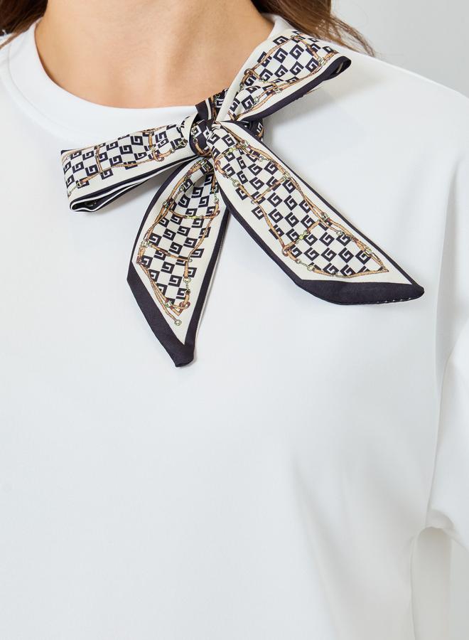 Styli Women White Oversized T-Shirt with Neck Scarf - Image 4