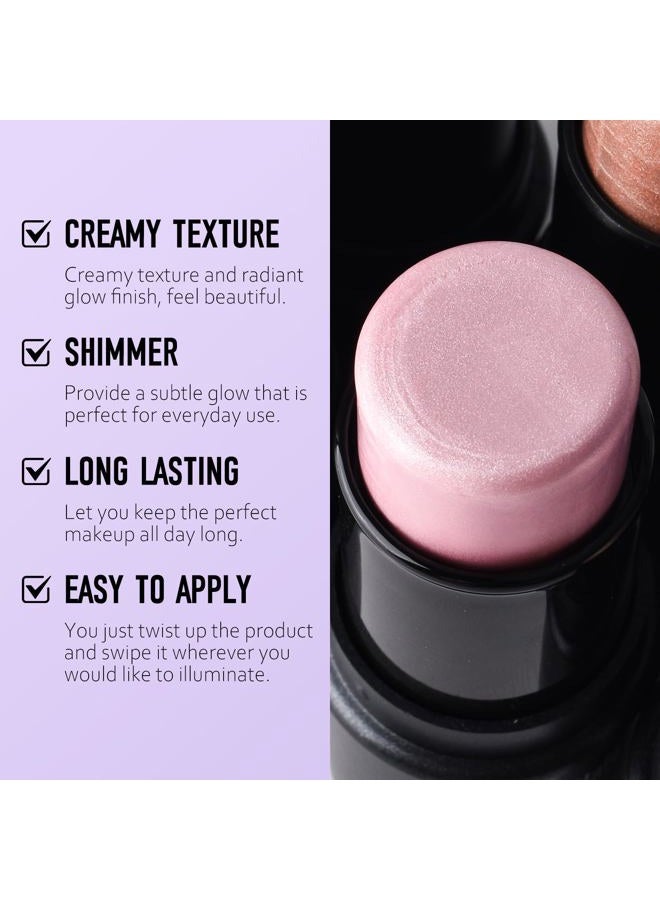 Ownest 2 Colors Highlighter Stick, Shimmer Cream Powder, Lasting Glow Finish, Creamy Self Sharpening Crayon Highlighter - Image 2