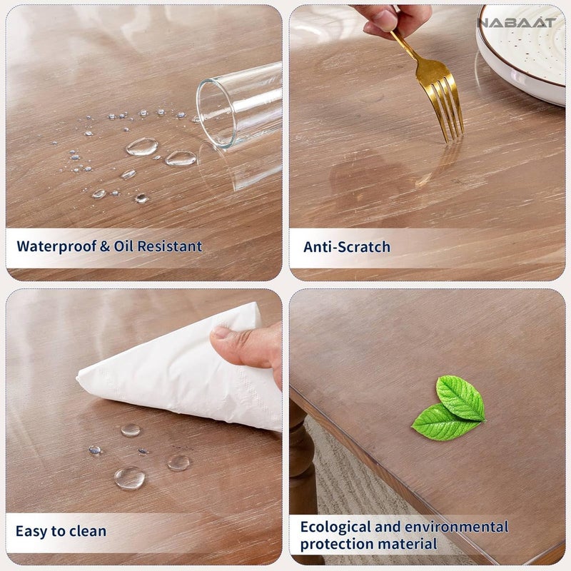 NABAAT 1mm Thick Transparent Table Cover for 4 to 6 Seater 30 X 40 Inch PVC Dining Table Protector Waterproof, Heat Resistant, Non-Breakable Clear Plastic Table Protector Pads - Image 4