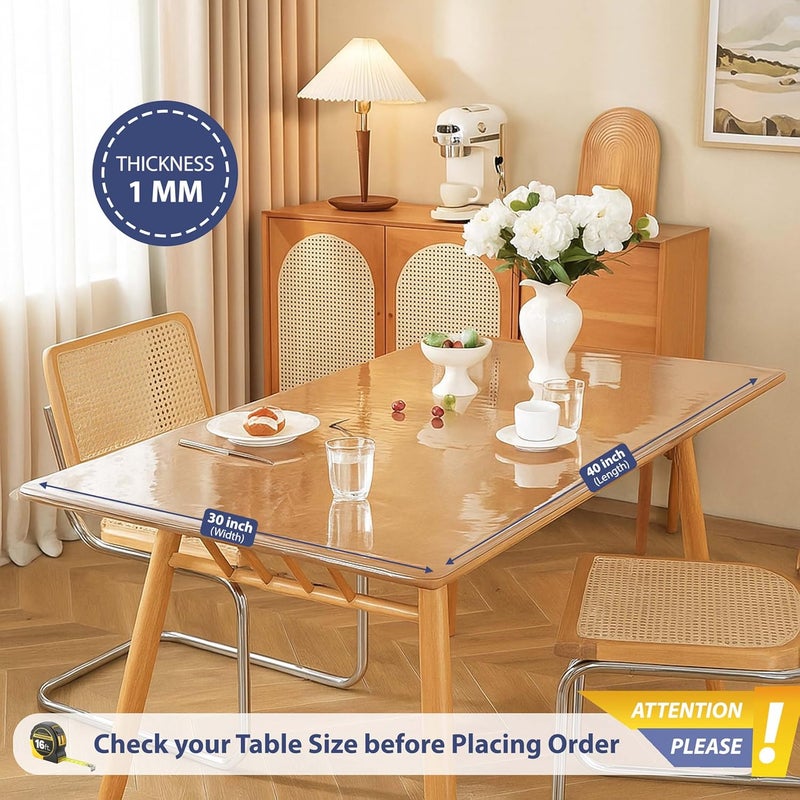 NABAAT 1mm Thick Transparent Table Cover for 4 to 6 Seater 30 X 40 Inch PVC Dining Table Protector Waterproof, Heat Resistant, Non-Breakable Clear Plastic Table Protector Pads - Image 2