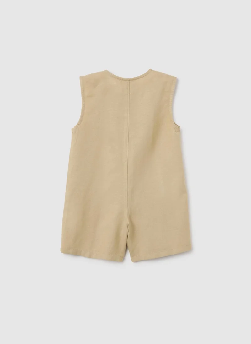 او في اس OVS Beige Linen Blend Regular Fit Baby Romper