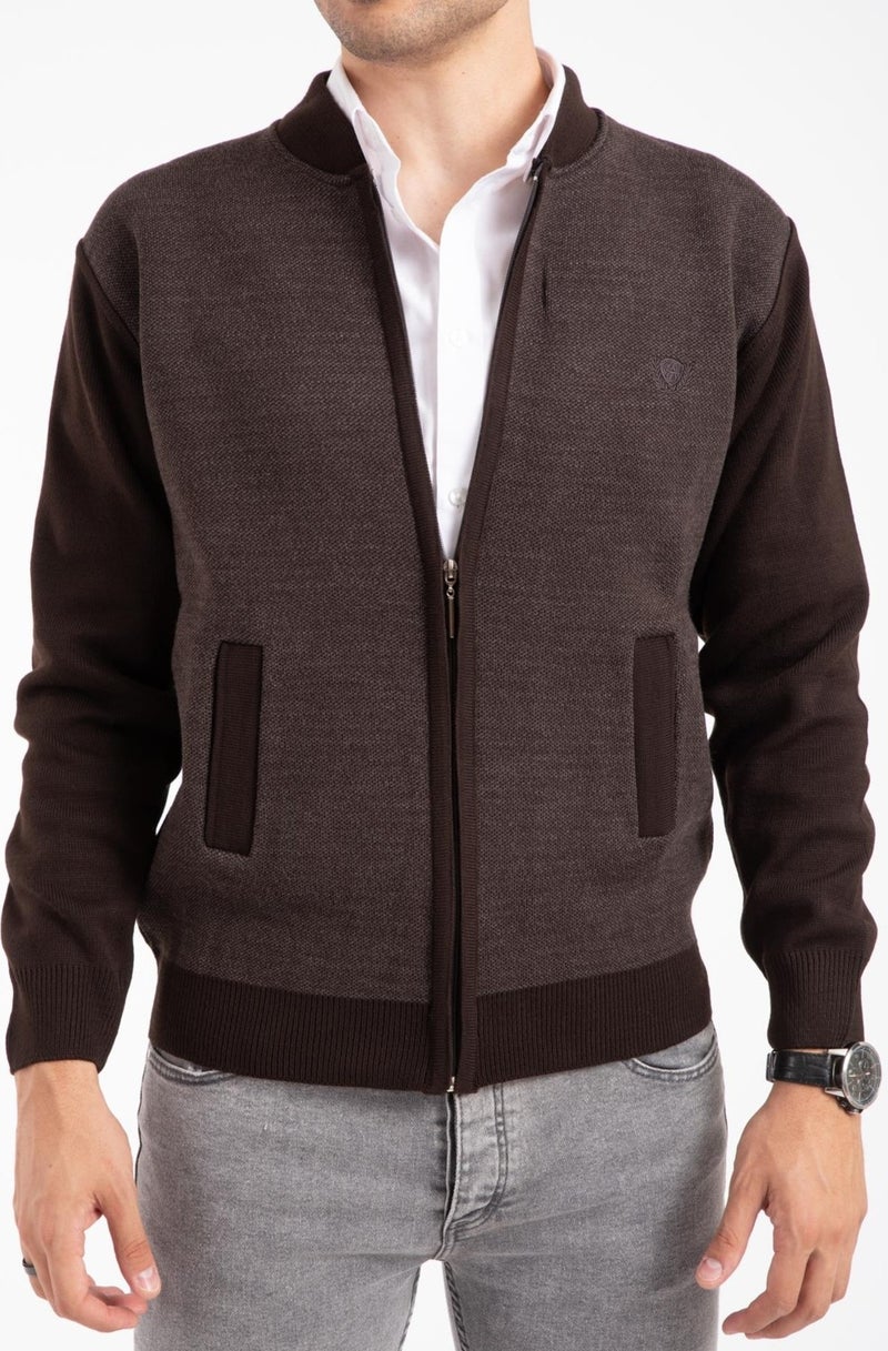 Mutlu City Men's Middle Age and Above Knitwear Acrylic Zippered Winter Dad Cardigan 2062-Coffee Color  - Image 5