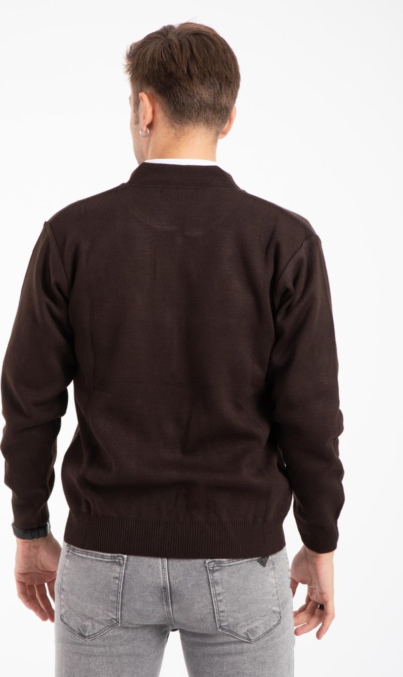 Mutlu City Men's Middle Age and Above Knitwear Acrylic Zippered Winter Dad Cardigan 2062-Coffee Color  - Image 3