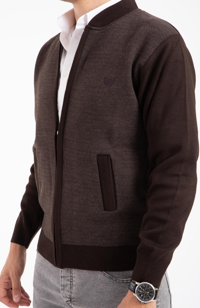 Mutlu City Men's Middle Age and Above Knitwear Acrylic Zippered Winter Dad Cardigan 2062-Coffee Color  - Image 4