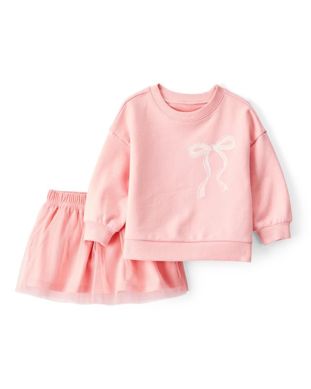 Carter's Baby Girl Bow French Terry Long-Sleeve Top & Skirt Set | Long-Sleeve Cozy Outfit For Baby Kids - Image 1