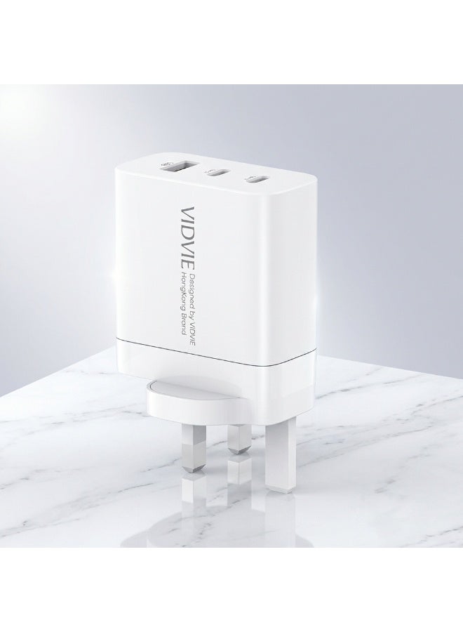 VIDVIE  Fast Wall Charger 65W GaN Triple Ports (Dual Type-C & USB) for Laptops & Phones - White - Image 4